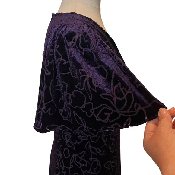 Calvin Klein Purple Velvet Floral Wrap Hi-Low Dress 10 Party Cocktail Career - Picture 5 of 15